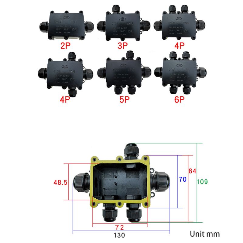 Junction Box IP68 Waterproof UV Sunproof Outdoor Multiple ways Plastic Electrical Junction Box Case Cable Wire Connector Protect