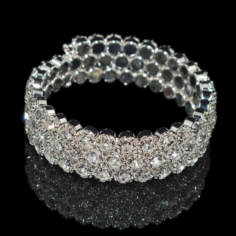 Moda luksusowe kobiety wielowarstwowe kryształowe kryształowe bransoletki bransoletki regulowane ślubne Pulseras biżuteria dziewczyna prezenty: 3 rows white