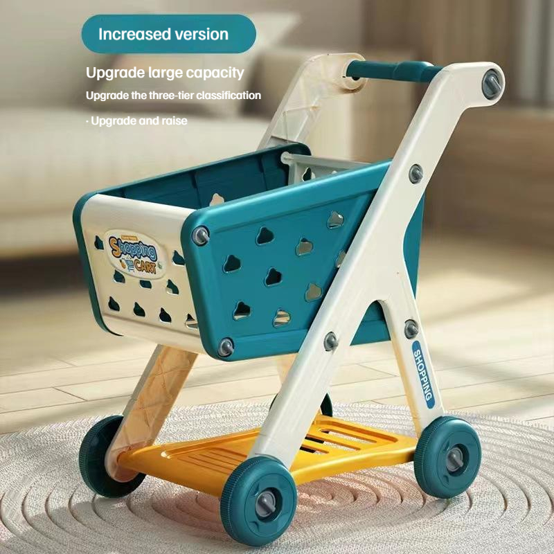 Chariot de courses jouet bébé petit chariot enfants jouer maison fruits coupe musique cuisine supermarché hommes et filles jouets d'éducation précoce: jaune clair