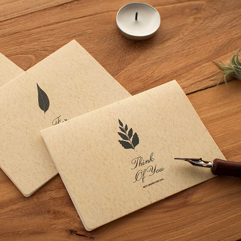 1 unidad de sobres creativos con de hojas verdes, tarjetas de felicitación, invitación, boda, gracias, cumpleaños, tarjeta de papel Kraft
