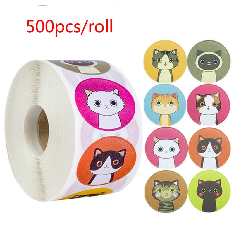 500pcs/roll Cute Cat Kitten Stickers 1inch Seal Label for Scrapbooking Envelope Stationery