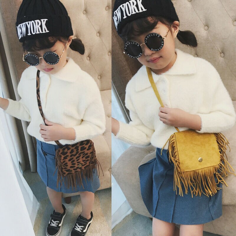 Leuke Tassel Mini Luipaard Crossbody Bag Kids Meisjes Handtassen Portemonnee Kinderen Schoudertassen