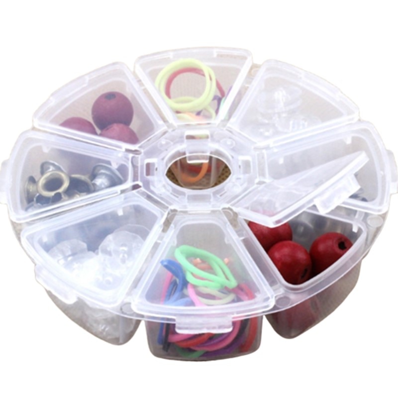 8 Round Compartment Storage box Transparent PP plastic box Small Component Jewelry Tool Box Bead Pills Objects Organizer