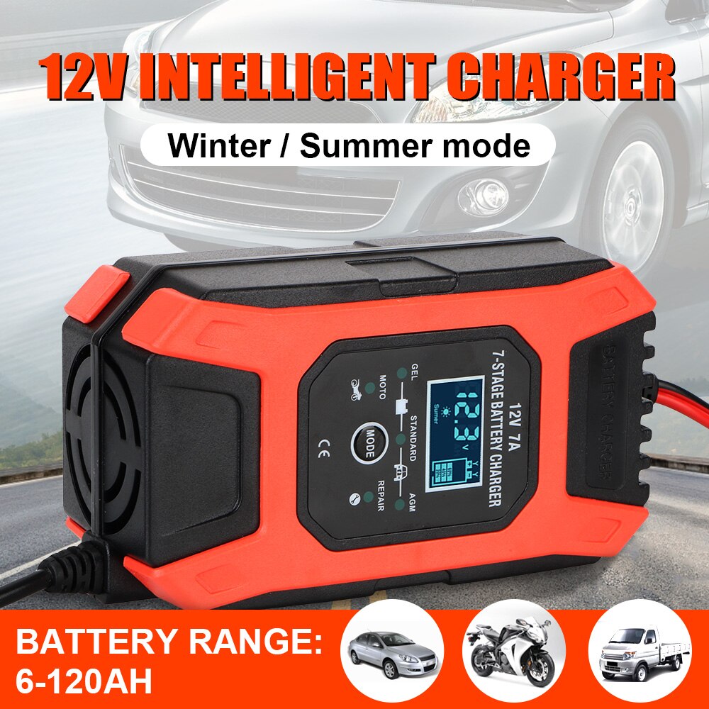 LEEPEE Wet Dry Lead Acid Battery-chargers 12V 7A Digital LCD Display 7 Stage Automatic Smart Car Battery Charger