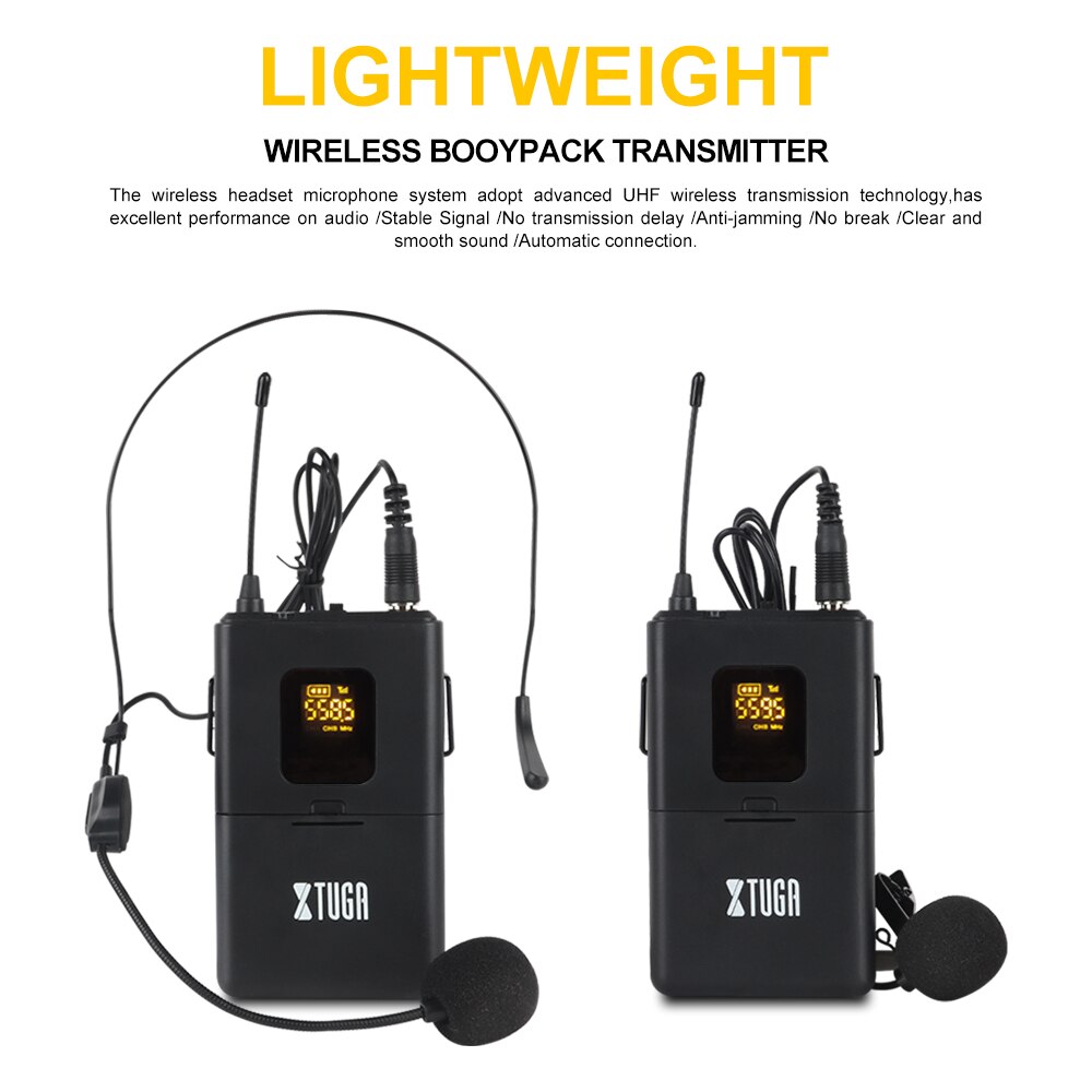 XTUGA UHF Wireless Headset/Lavalier Microphones with 30 Selectable Channels for Public Speaking,Teachers,Stage Performances