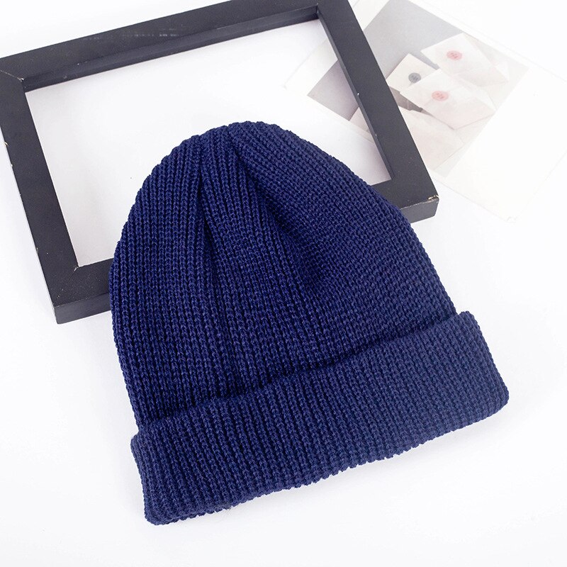 Maar gebreide muts muts schedelkap matrozenmuts manchet zonder rand retro marineblauwe stijl muts: 05