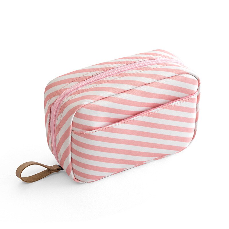 Mini Solid Color Flamingo Cosmetic Bag Cactus Travel Toiletry Storage Bag Beauty Makeup Bag Cosmetic Bag Organizer: Pink stripe-L