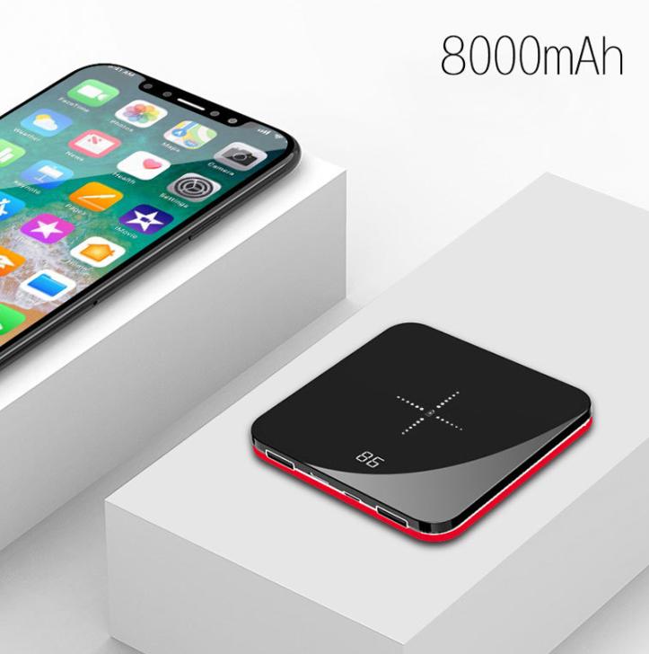 Ultra Dunne Mini Draagbare Power Bank 8000Mah Qi Draadloze Oplader Voor Xiaomi Mi Iphone Snelle Opladen Externe Batterij Powerbank: Rood