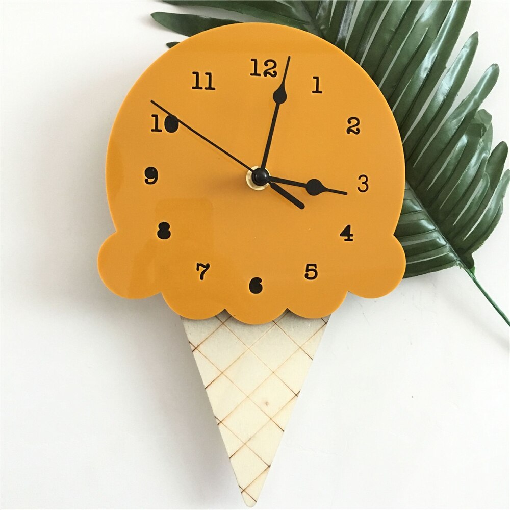 Nordic Ice Cream Wall Clocks Cute Creativity Cartoon Mute Watch Wall Home Decor Kids Room Wall Decoration Cute Ornament: earthy yellow