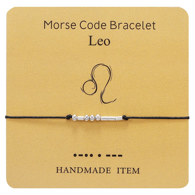 Kupfer Zodiac Konstellationen Morse Code Geflochtene Armbänder Silber Farbe Schwarz Krebs Einstellbar Für Frauen und Mann 1 Stück: 6