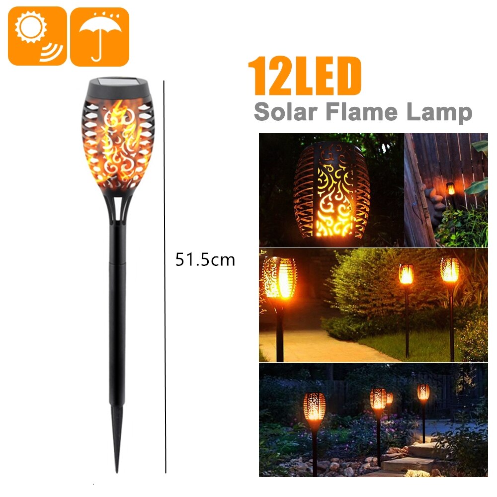 Led solar flamme fakkel lampe udendørs solar lamper til haveindretning lys flimrende lampe gårdhave balkon græsplæne sti spotlight: 12 ledede -1pc