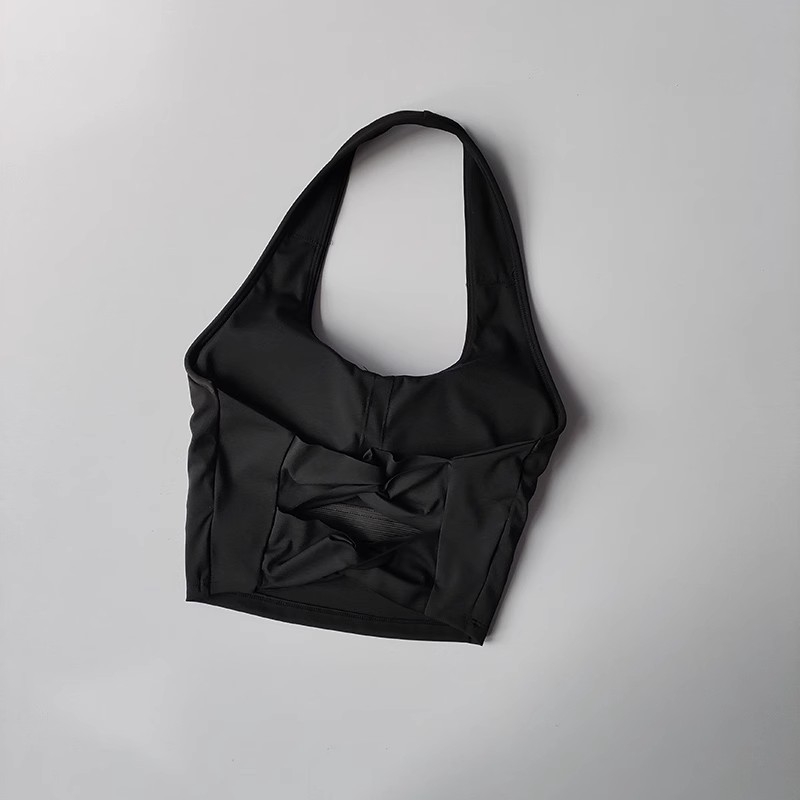Halterneck-bh fitness-bh träningstoppar gym fitness sport-bh sexig sport-bh kvinnor rygglös gym träning yoga crop top: M / Svart