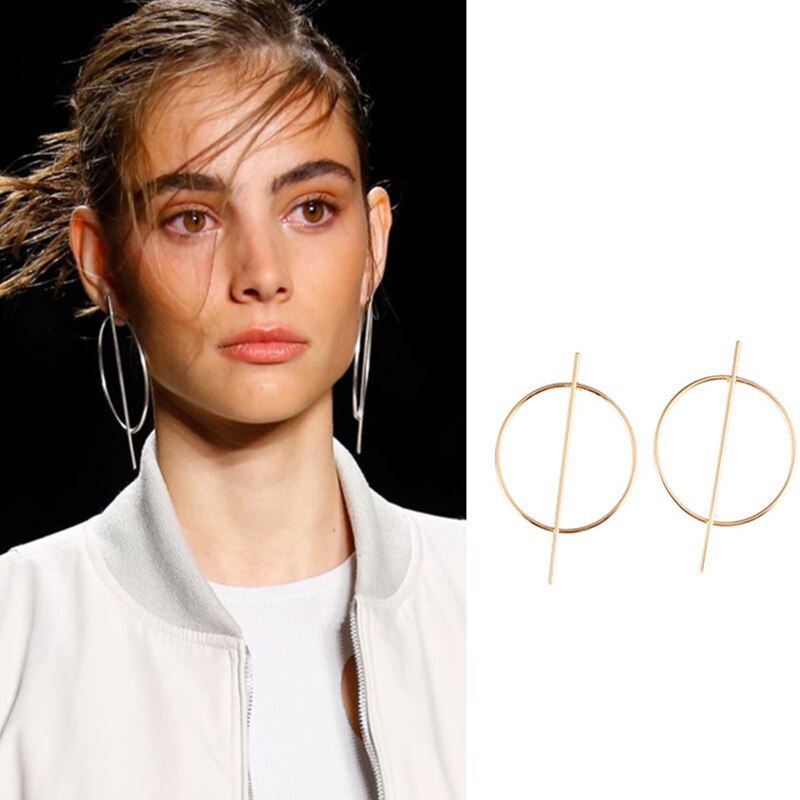 Fashion Statement Earrings 2022 Geometric Double Round Earrings For Women Simple Temperament Semi Circle Brincos Jewelry Gift