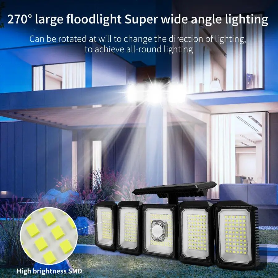 Buitenlicht op zonne-energie 300LED-tuinlamp LED-bewegingssensor binnenplaatswandlamp waterdicht sterke verstelbare spot op zonne-energie