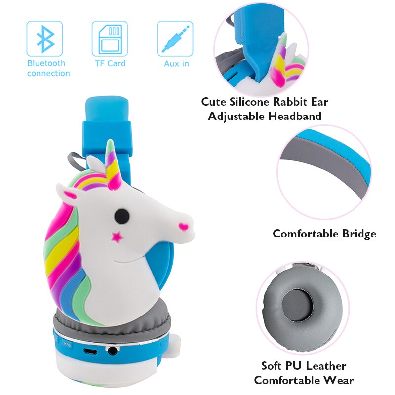 Unicorn trådlösa hörlurar set bluetooth 5.0 hörlurar, unicorn datakabel, med mikrofon, barnjul