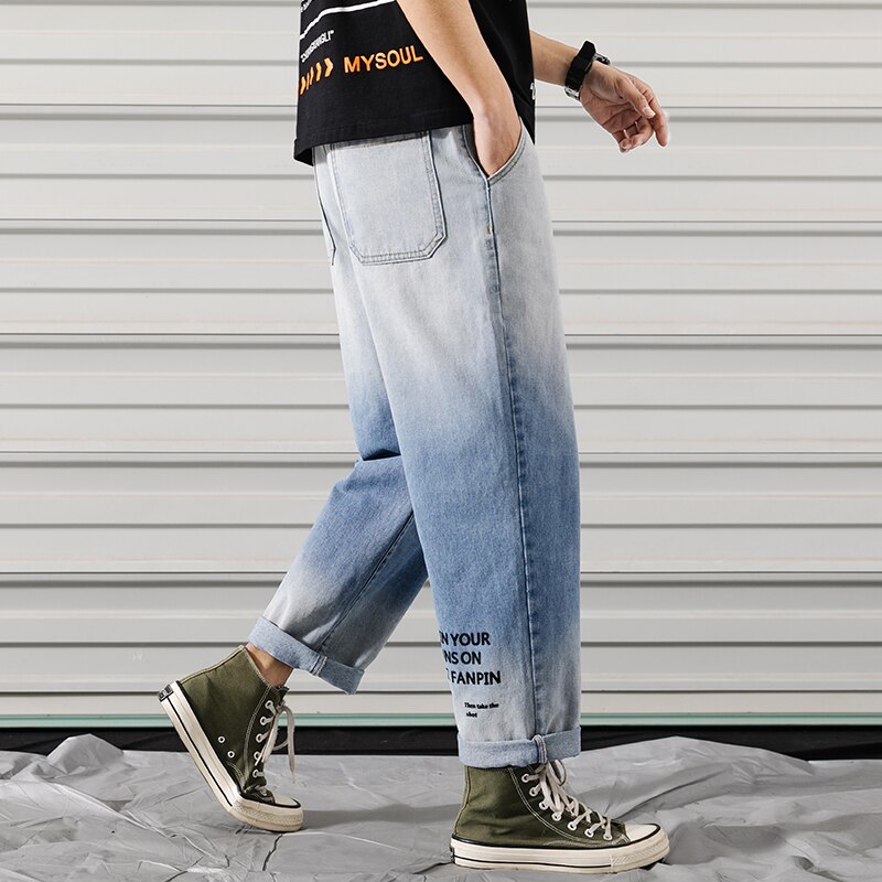 Pantalones vaqueros de talla grande estilo japonés para hombre, pantalones punk estilo callejero azul, pantalones vaqueros de hip hop, monos auténticos de para hombres