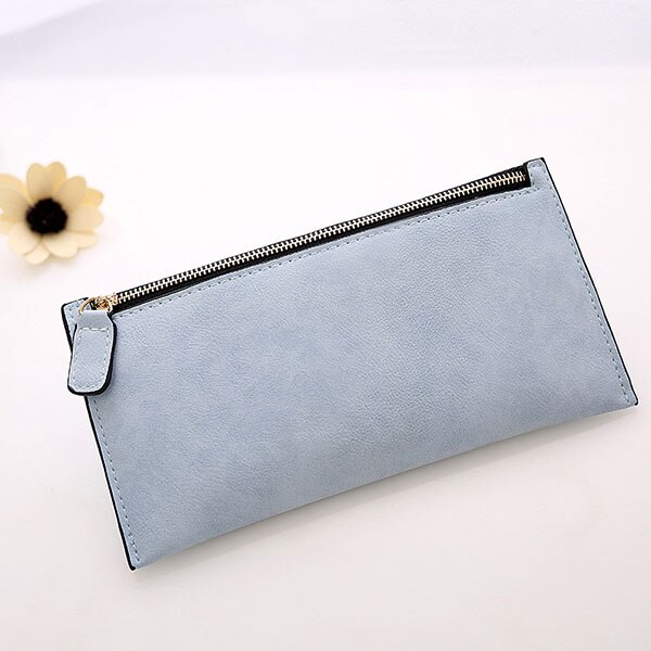 Mara's Dream Korean Version Of The Women's Coin Purse Card Bag Frosted Leather Long Wallet Explosion Models Solid Color: M light blue