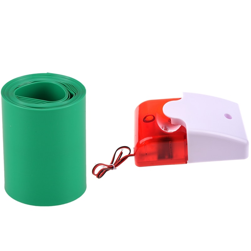 12v kablet lydalarm strobe blinkende lys sirene og 2m 50mm mørkegrønn pvc krympeslange pakke inn til 2 x18650 batteri