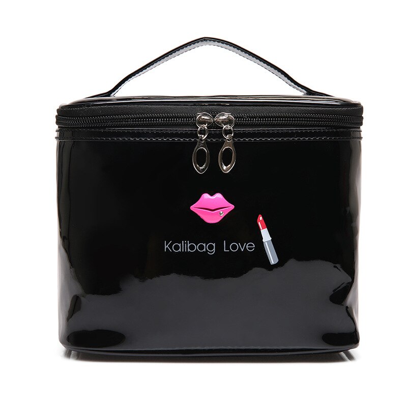 Pu Leder Kosmetik Tasche Fall Für Frauen Pinsel Veranstalter Make-Up Tasche Reise Veranstalter Große Tragbare Make Up Schönheit Fall Box taschen: Black