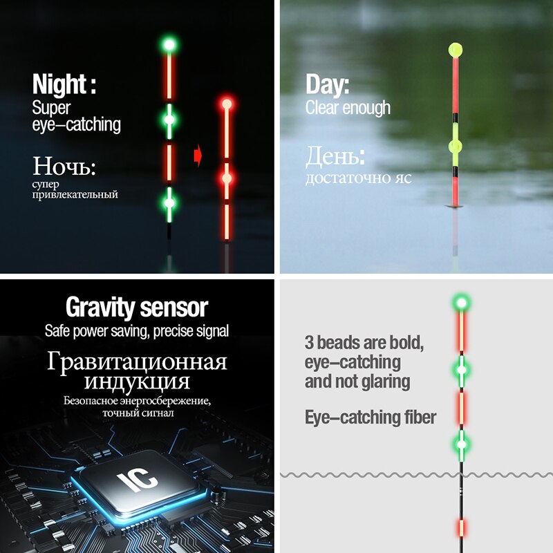 Gravity Sensor Smart Fishing Led Light Float 5in1 Set Bite Automatically Remind Glowing Electric Fishing Buoy With Batteries