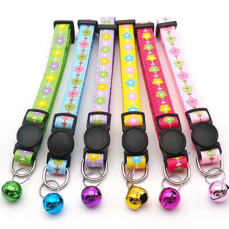 Collier réglable pour chien et chat, imprimé de fleurs, avec cloche, boucle de sécurité universelle, accessoire pour animaux de compagnie, nouveauté