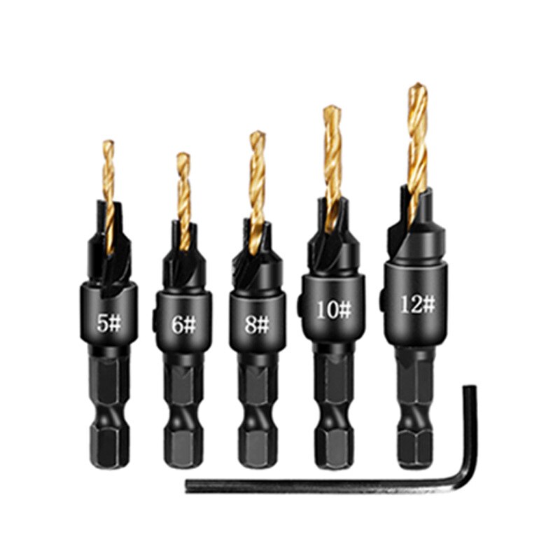 Woodworking Countersunk Drill Set With Hexagonal Handle: 6DT