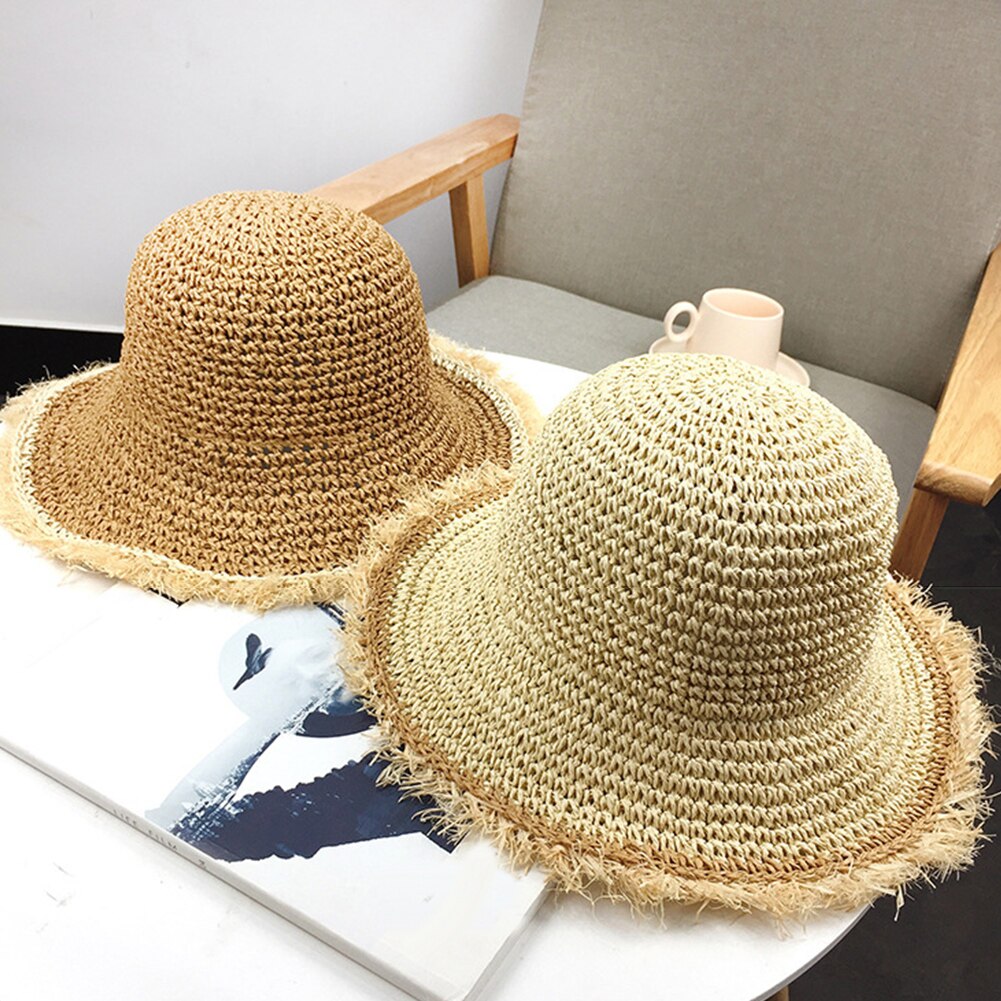 Summer Women Straw Sun Hats Crochet Knit Straw Hat Wide Wavy Brim Sunscreen Beach Cap Sunhat Beach Straw Sun Caps For