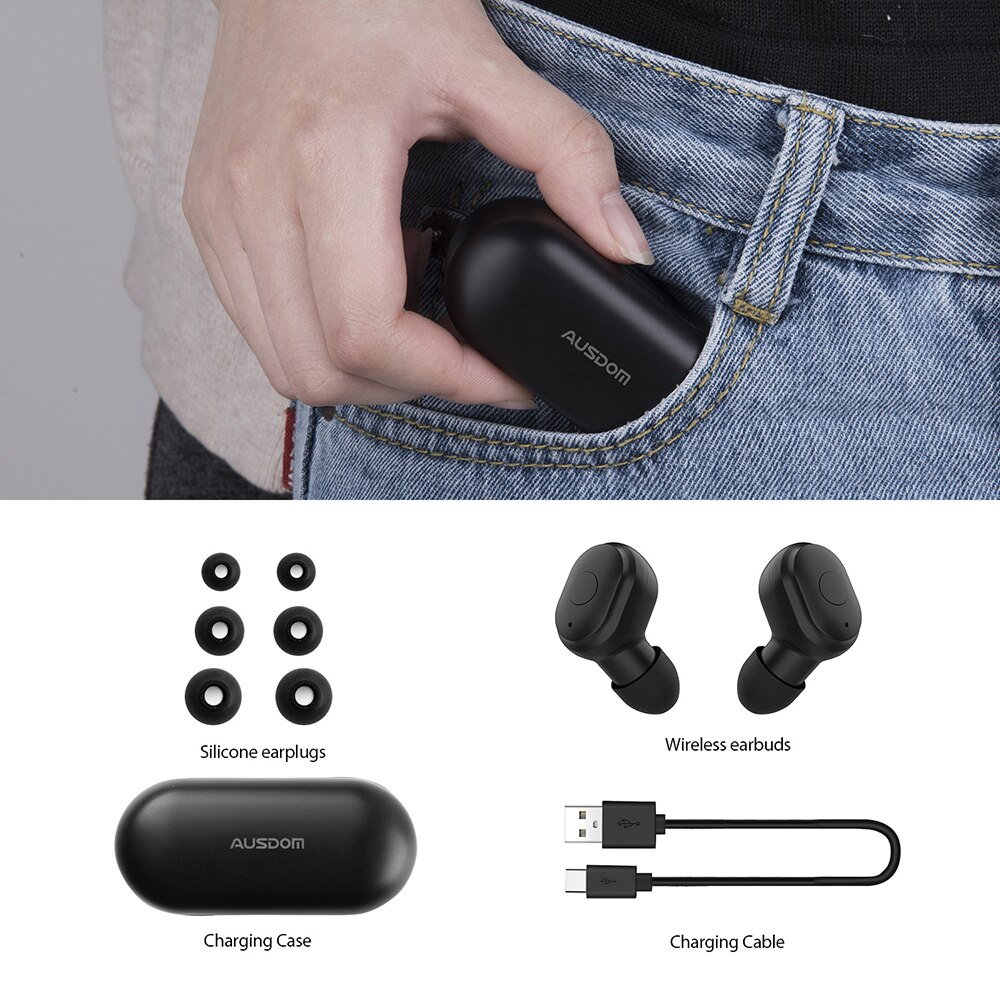 AUSDOM TW01 TWS Earbuds Wireless Bluetooth Earphone 20H Play Time CVC8.0 Noise Cancelling Sport Wireless Headphone With Dual Mic