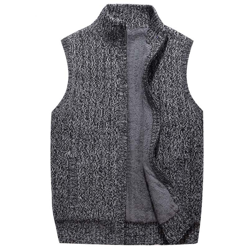 Herr ulltröjor väst kofta manlig varm tröja business casual ärmlös stickad väst jacka solid fleece sweatercoat homme: Grå / M