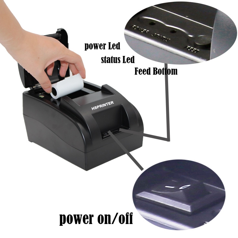 USB thermal printer with EU/US/UK plug 58mm paper roll pos printer machine for store, supermarket HS-58HU