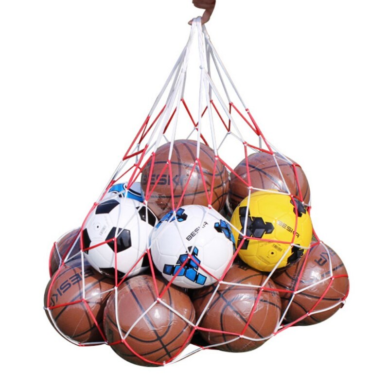 white-red lattice cord basketball sports ball mesh net ball Soccer net bag Portable Equipment net bag