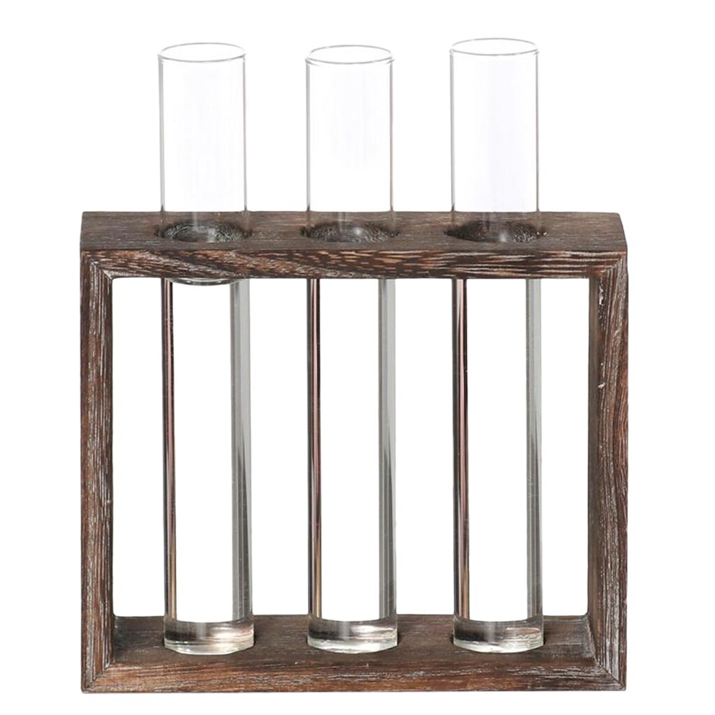 Wasser Pflanzen Glas Vase, Reagenzglas Pflanzer Moderne Blume mit retro Solide Holz Stehen Tabletop: 3 Rohr