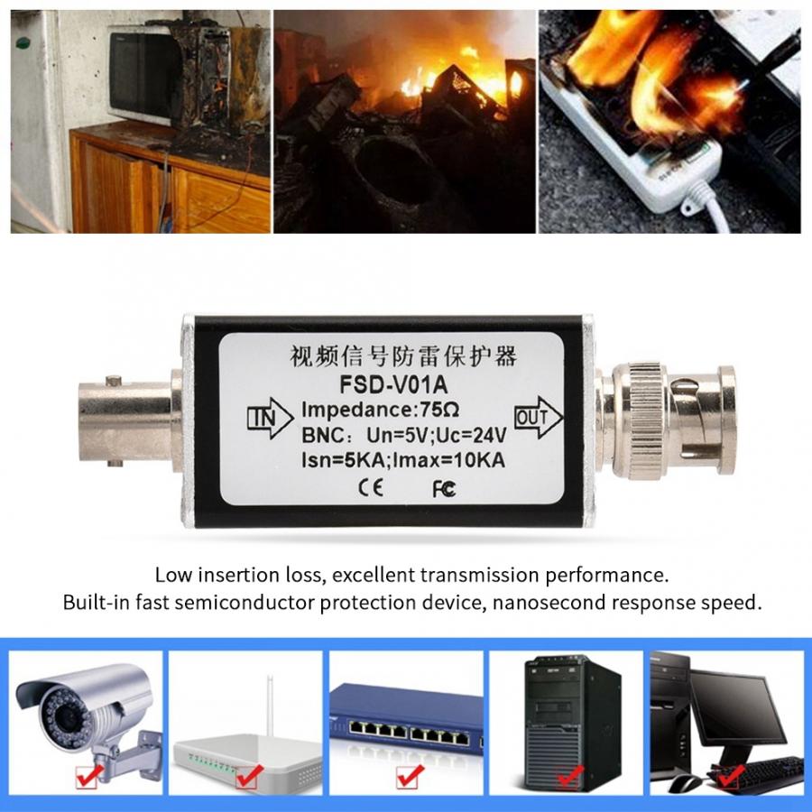 Protection contre les surcharges 24V | Pour vidéosurveillance vidéo BNC, appareil de Protection anti-foudre, appareil de caméra analogique