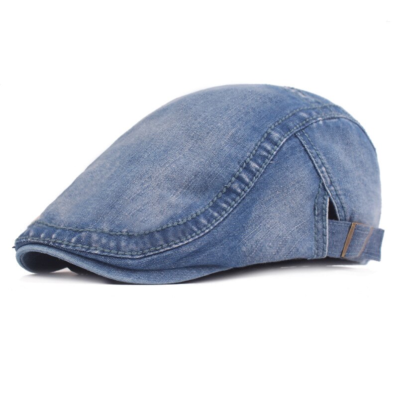 Boina vaquera para hombre y mujer, gorro de tela lavada, gorra plana con visera para conducir,: Azul
