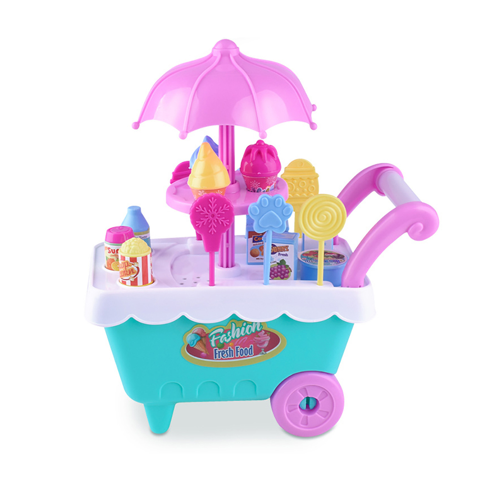 Lovely Simulation Candy Lollipop Ice Cream Plastic Trolley Girls Toys For Children Random Color