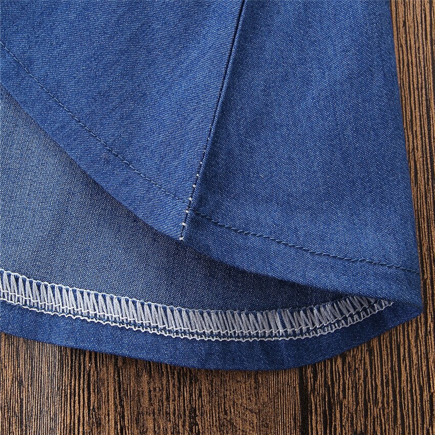Småbarn barn baby flicka jeans hög midja utsvängda vida ben byxor bell bottoms byxor blå
