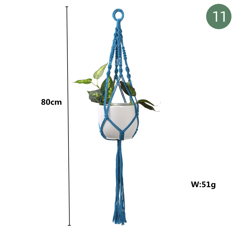 Macrame Handgemaakte Plantenhanger Manden Bloempotten Houder Balkon Hangende Decoratie Geknoopt Hijstouw Huis Tuinbenodigdheden: Marineblauw