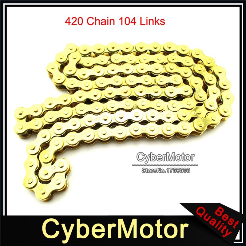 Chaîne en or 420 104 maillons pour moteur chinois 110cc 125cc, moteur de fosse, de vélo de piste, Quad 4 roues, moto