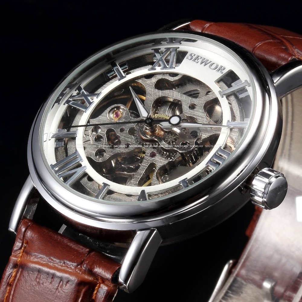 SEWOR de luxe montres mécaniques hommes squelette cadran horloge romaine montres décontractées Relogio hommes mécanique main vent montre