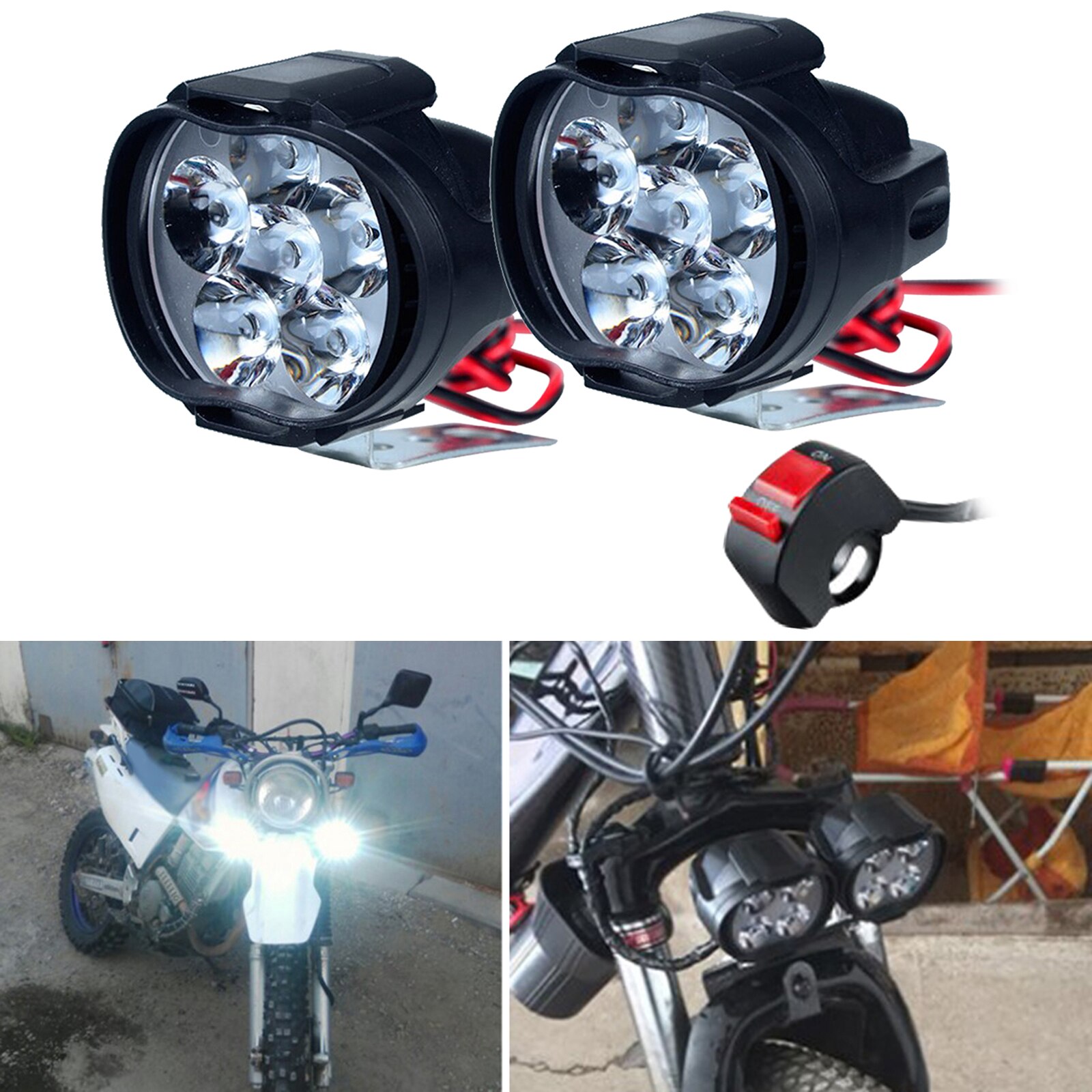 6 LED Motorcycles Bikes Scooter Headlight Switch Dirt Bike Head Lamp Black