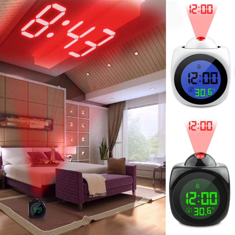 Digital LED Time Projector Wake Up Clock Glow in the Dark Toy Weather Station Temperature Thermometer Voice Report Calendar