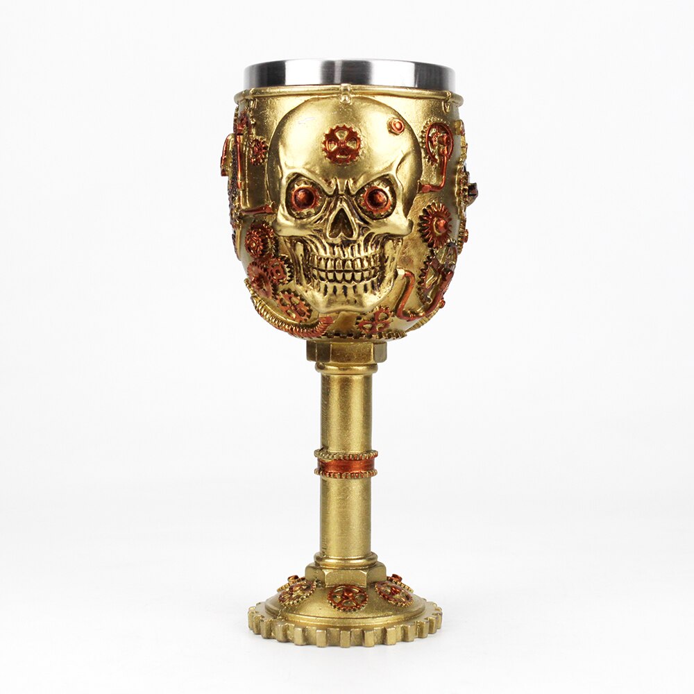 Szklany puchar robić wina z 3D złoto bieg czaszka retro stal nierdzewna i żywica puchar wina najlepsze urodziny prezenty na halloween bar Drinkware