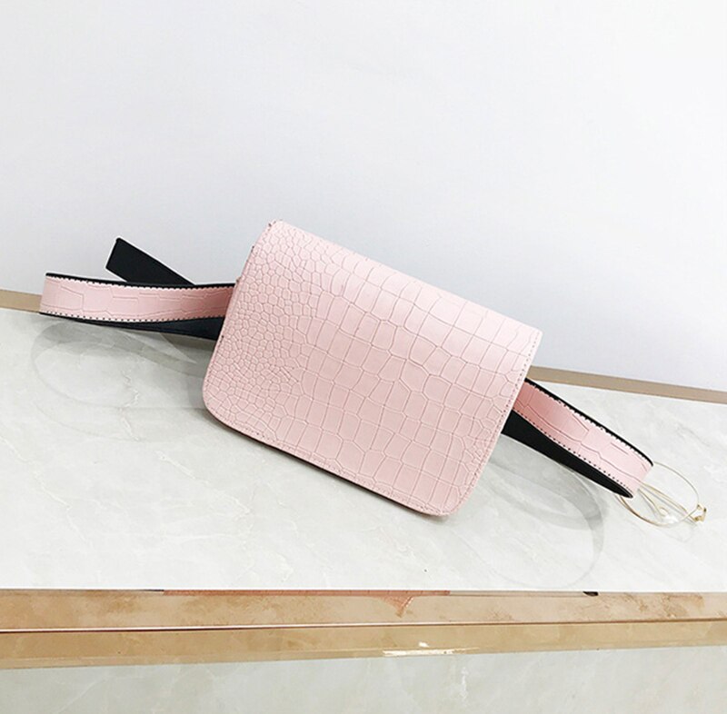 Moda Modello Del Coccodrillo Marsupi di Cuoio Delle Donne Sacchetto Del Telefono Confezioni Petto Delle Signore Sacchetto Della Cinghia Della cinghia Larga Femminile Crossbody Flap: Colore rosa