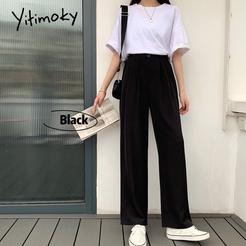 Elastiske taljebukser kvinder formelle damer lige bukser kvinder pink sort plus size højtaljede bukser streetwear koreanske bukser