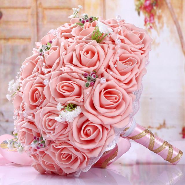 Konstgjord kvinna bröllopsbuketter för brudar rosblommor de mariage brudbukett bröllopshållare bukett pioner tillbehör: Rosa