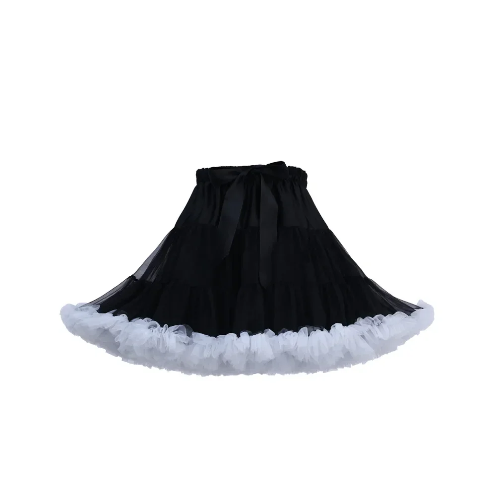 Ekstra langt dameskjørt med mer farget tyll, puffy rosa, bryllup, brudekjole, underskjørt, tutu: Svart