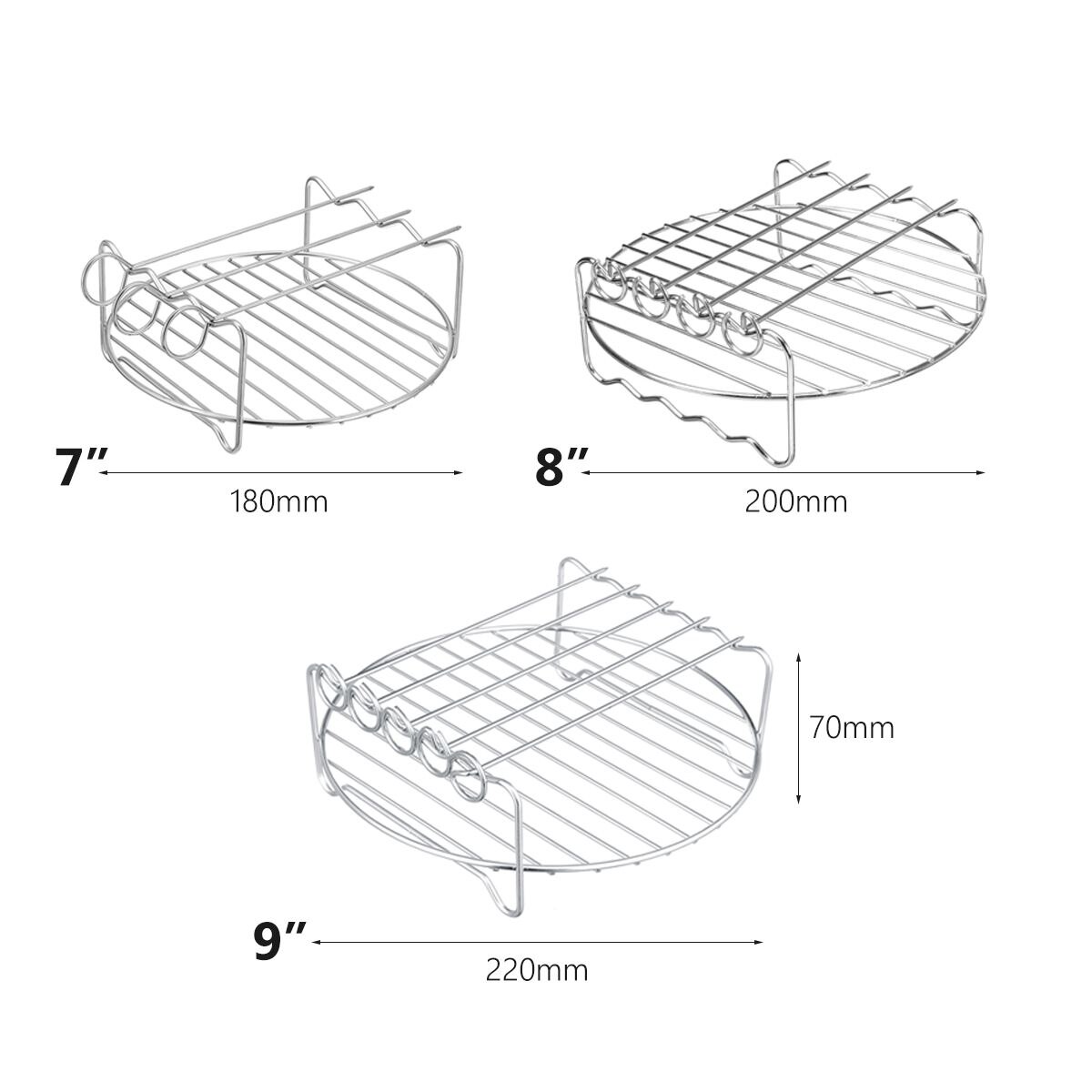 7/8/9 Inch Lucht Friteuse Accessoires Vervanging Bakken Lade Houder Spiesjes Thuis Roestvrij Staal Bbq Rack Dubbeldeks barbecue Gereedschap