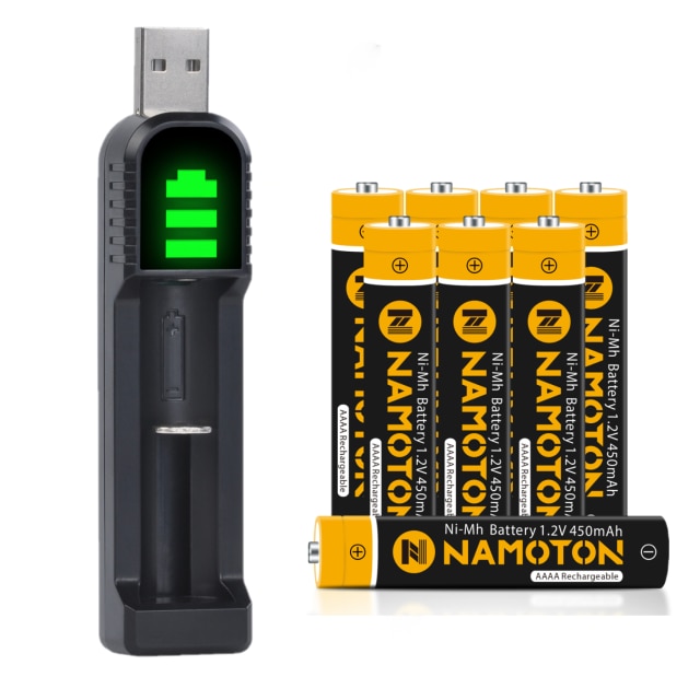 1.2V 450mAh AAAA Rechargeable Battery with AAAA Ni-MH Battery Charger for Dell Stylus, Surface Pen, Alarm Clocks, Flashlights: 8Battery 1Charger