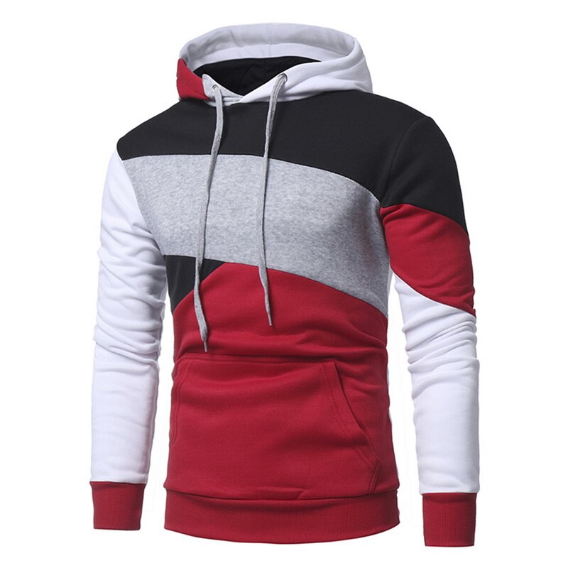 Brand Men Hoodies Winter Autumn Warm Fleece Male Casual Hoodie Sweatshirts Men's Patchwork Streetwear Tops Red: XL