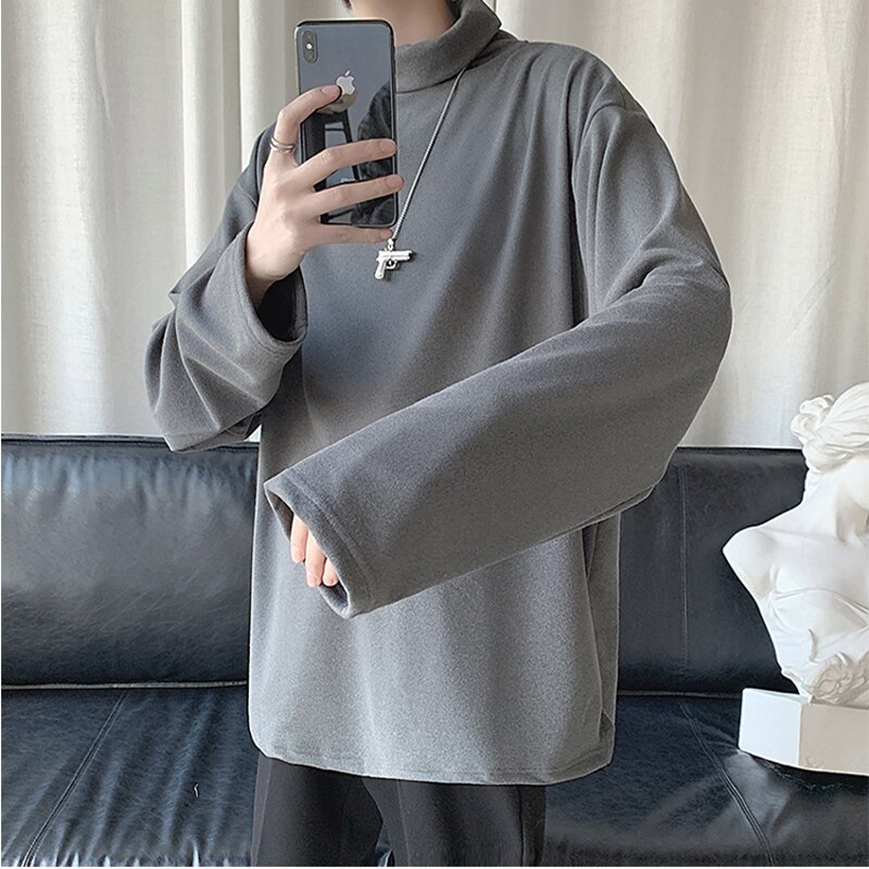 Vinter højhalset tyk varm sweater herre rullekrave mærke herre sweatere loose fit pullover herre strik herretøj: Grå / Xl